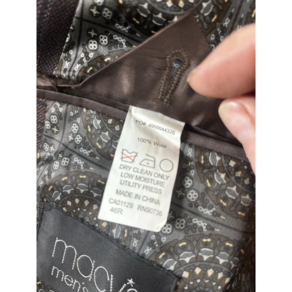 Tallia Mens 46R Plaid Sport Coat Wool Jacket  Brown 2 Button Notch Lapel - Picture 9 of 16